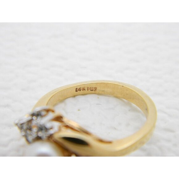 14k H.G.E. Gold Genuine Pearl Clear Rhinestone Ring Size 5.25 - Picture 4 of 4